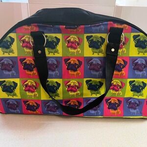Pug Pop Art Duffle Bag Colorful Dog Print Canvas Travel Weekend Gym Tote